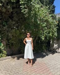 Beyaz Midi Boy Elbise