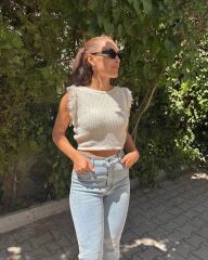 Püskül Omuz Triko Bluz