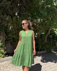 Düğme Detaylı Salaş Yazlık Elbise