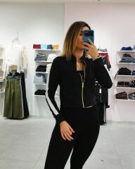 Şeritli Fermuarlı Kısa Hırka