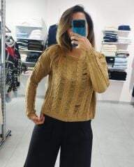 Saç Örgü Desenli Farklı Kazak