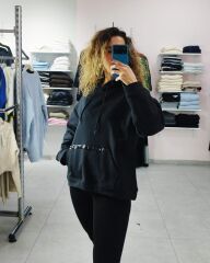 Owersize Pul Detay Kapşonlu Sweat