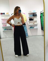 Siyah Bol Paça Kumaş Pantolon