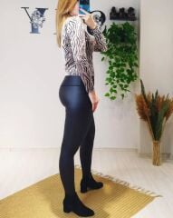 Yüksek Bel Mat Deri Tayt