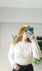 Saç Örgü Crop Kazak