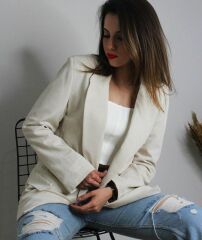 Krem Rengi Blazer Ceket