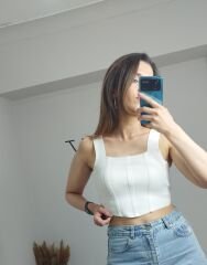 Kare Yaka Kalın Fitilli Bluz