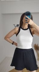 Şerit Detay Halter Yaka Bluz