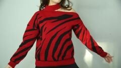 Kırmızı/Siyah Omuz Detay Triko Bluz