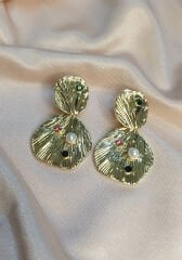 Renkli Taş Detaylı Gold Çelik Küpe