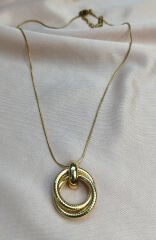 Gold Üç Halkalı Zarif Çelik Kolye | Sky Fashion