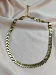 Balık Sırtı Model Gold Çelik Kolye | Sky Fashion