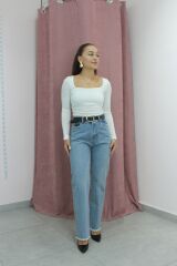 Taş Detay Mavi Kot Pantolon