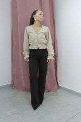 Kadife Dokulu Crop Bluz