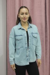 Açık Mavi Oversize Denim Gömlek Ceket