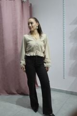 Yüksek Bel Düz Paça Form Kahverengi Kot Pantolon