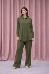 Haki Yeşil Oversize Gömlek & Pantolon Takım